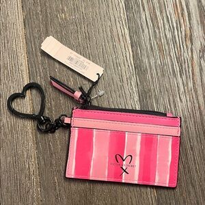 Victoria's Secret Pink Striped Card Holder with Heart Keyring